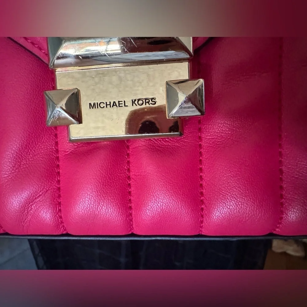 Michael Kors Whitney Medium Flap Chain Shoulder Bag Handbag Purse Electric Pink